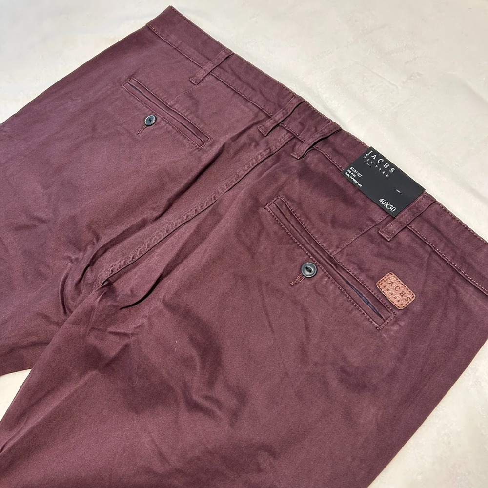 NWT JACHS New York Mens 40x30 Burgundy Slim Fit Chino Pants Stretch Casual - Picture 10 of 11